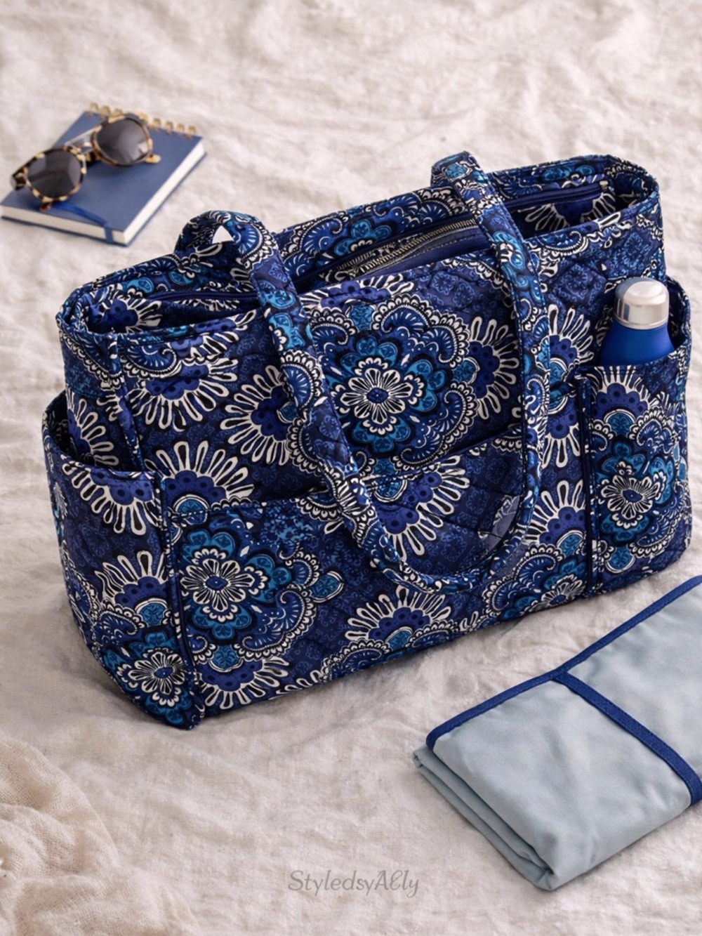 Vera Bradley Quilted Blue Floral Travel Tote Diaper Bag Carryall NWT
